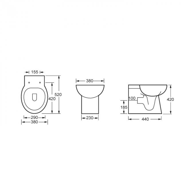 Ebene Kurzschluss-Verdoppelungprojektion der Knopf-3L 6L zurück zu Wand-WC keramische materielle 2