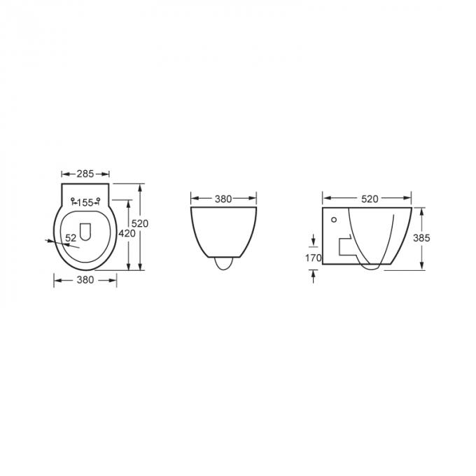 Schwerkraft, die moderne breite an der Wand befestigte Kommode 2 Wand-Hung Toilets 380mm spült