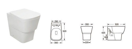 langsamer Abfallentwurf zurück zu gesundheitlichen Waren 520*350*420mm Wand-Toiletten-WC