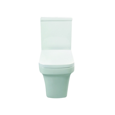 ZUKÜNFTIGE weiße nahe verbundene Garderoben-Toilette mit glattem glasig-glänzendem keramischem