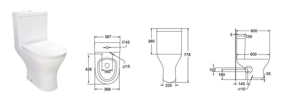 Ebenes Verdoppelung3L 6L, das unten zweiteiliges WC für das Badezimmer 600*368*398MM wäscht
