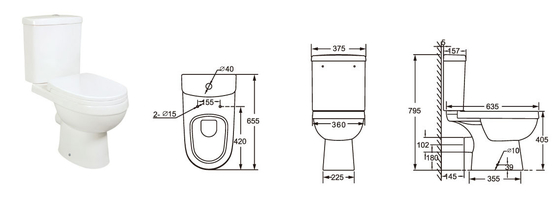 Verlängertes zweiteiliges Toiletten-WC Seats 655*375*795mm für das Badezimmer